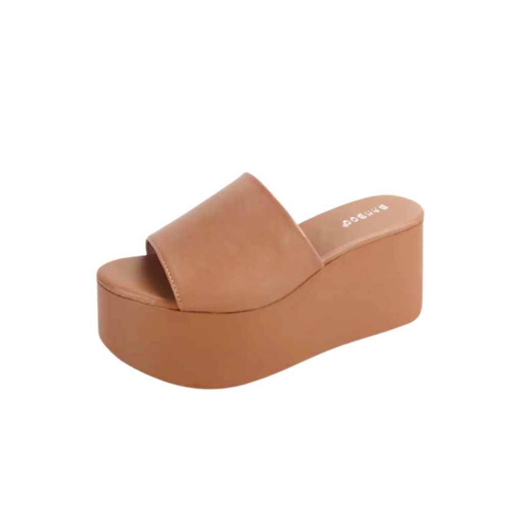 Y2K Retro Caramel Platform Wedge Slide Sandals